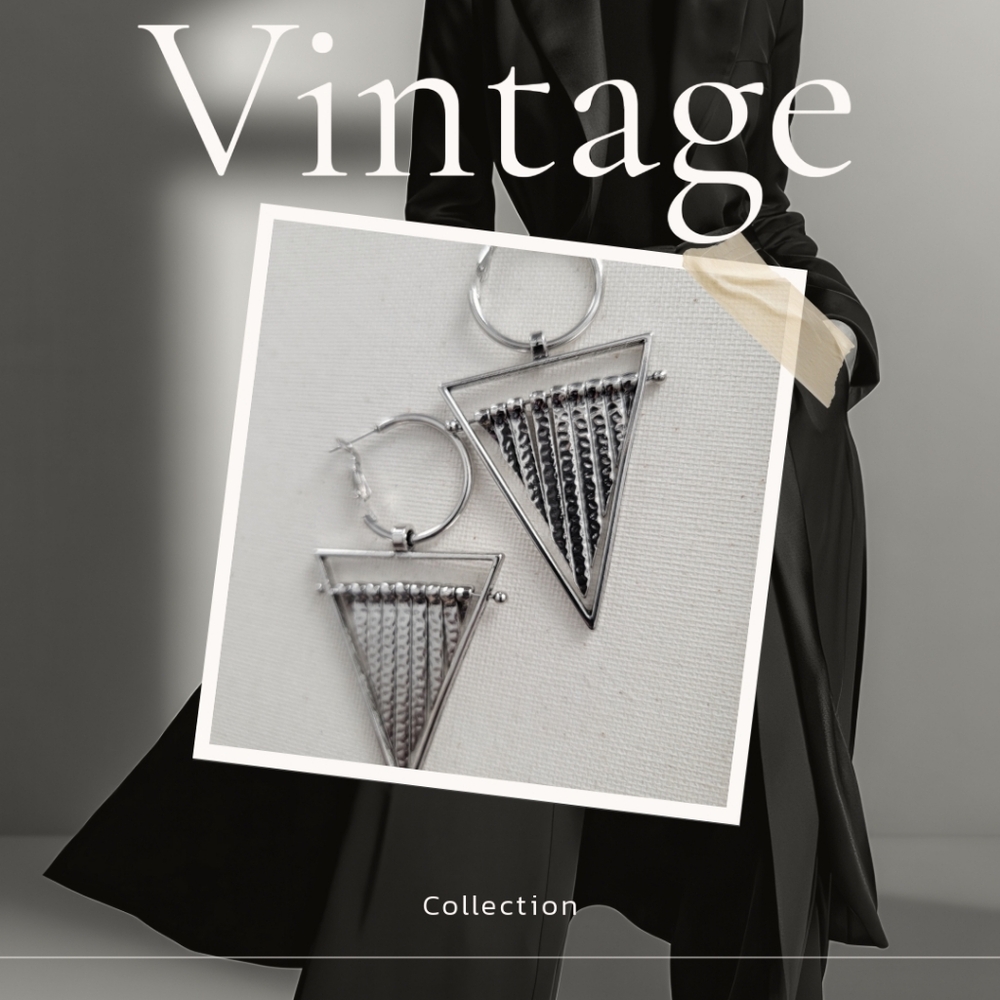 Chic Silver Triangle Drop Earrings - Picture 3 of 5